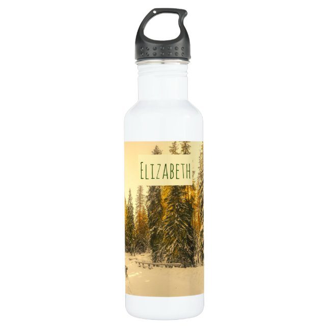 Snow Covered Pine Trees Forest Nature Photo 710 Ml Water Bottle (Front)