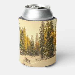 Snow Covered Pine Trees Forest Nature Photo Can Cooler