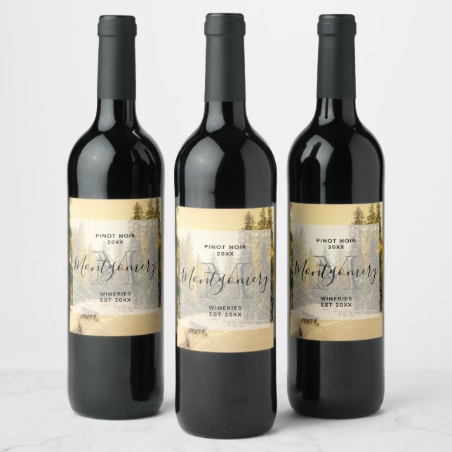  Snow Covered Pine Trees Forest Photo Wine Making Label (Bottles)