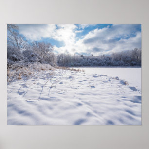 Snow Covered Pond and Woodlands at Salem Hills Poster