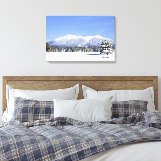 Snow Covered Prairie and San Francisco Peaks Canvas Print (Insitu(Bedroom))
