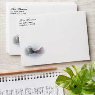 Snow Covered Red Barn and Silo Envelopes