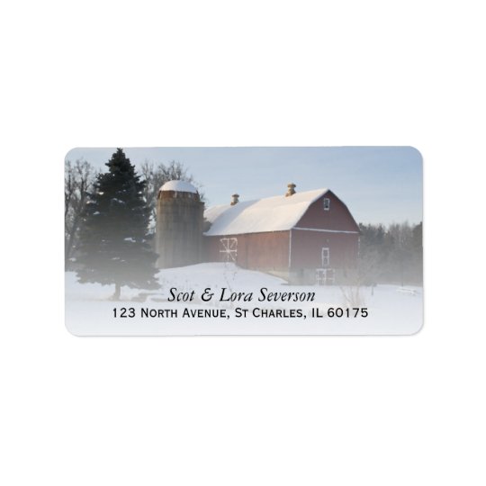 Snow Covered Red Barn Return Address