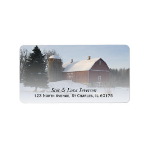 Snow Covered Red Barn Return Address Label