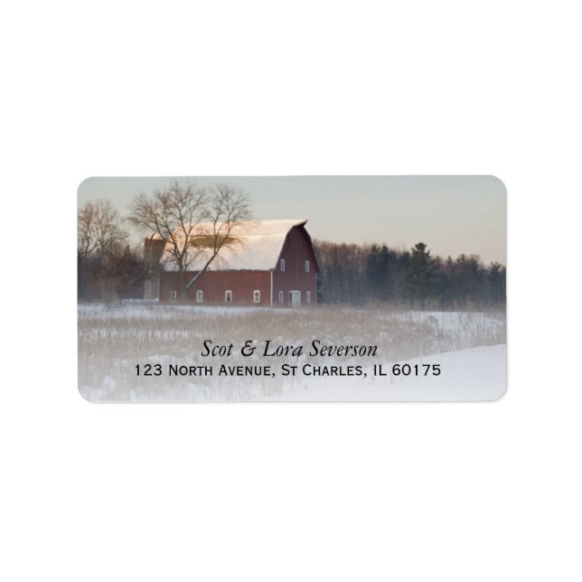 Snow Covered Red Barn Return Address Labels (Front)