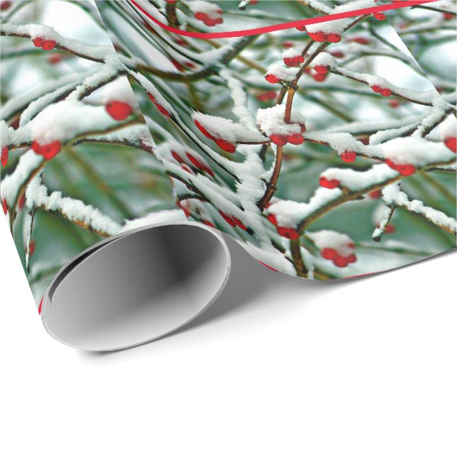 Snow-covered red berries, beautiful photograph wrapping paper (Roll Corner)