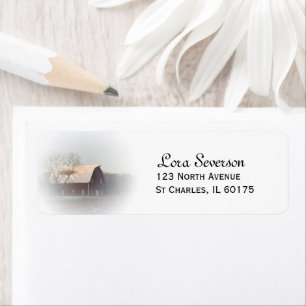 Snow Covered Red Country Barn Return Address