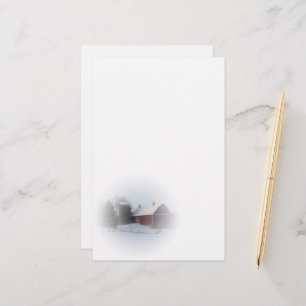 Snow Covered Red Winter Country Barn Stationery