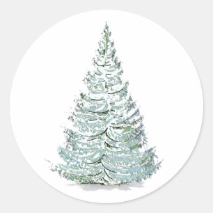 Snow Covered Spruce Tree Illustration Classic Round Sticker