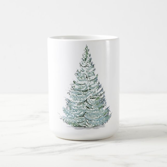 Snow Covered Spruce Tree Illustration Coffee Mug (Center)