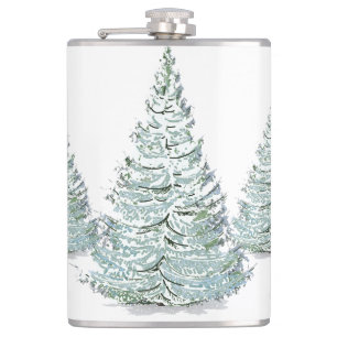 Snow Covered Spruce Trees Illustration Hip Flask