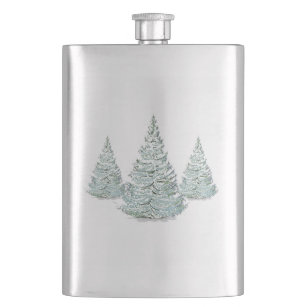 Snow Covered Spruce Trees Illustration Hip Flask