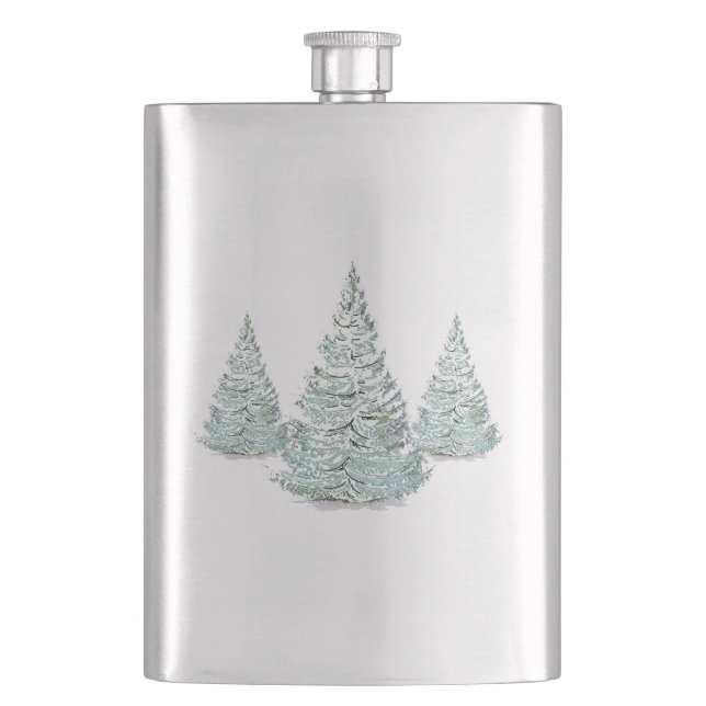 Snow Covered Spruce Trees Illustration Hip Flask (Front)