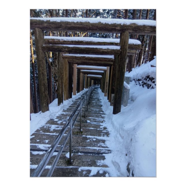 Snow-Covered Torii Path in a Remote Mountain Shrin Poster (Front)