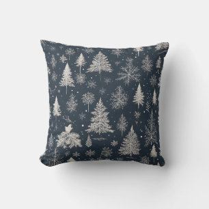 snow-covered trees and snowflakes throw pillow