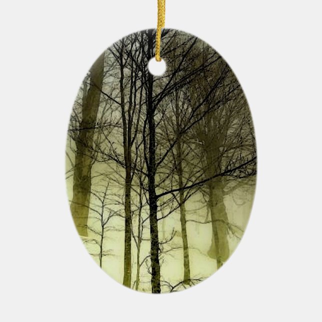 Snow Covered Trees Ceramic Ornament (Front)