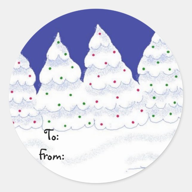 Snow Covered Trees Classic Round Sticker (Front)