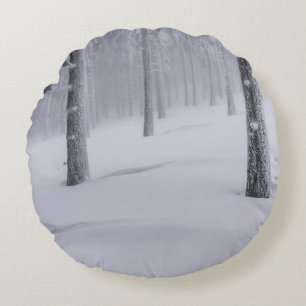 SNOW COVERED TREES DURING DAYTIME ROUND PILLOW