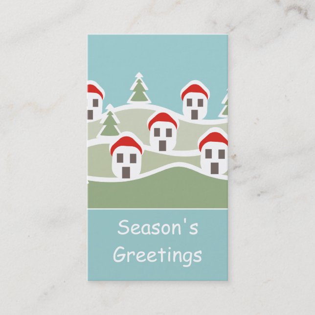 Snow Covered Village Gift Tag Business Card (Front)