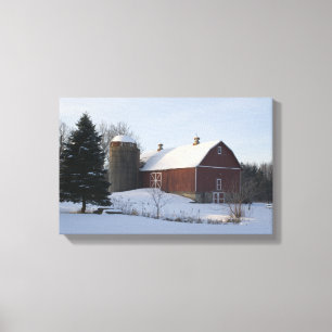 Snow Covered Winter Barn and Silo Canvas Print