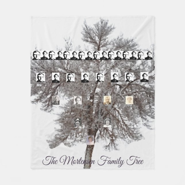 Snow-Covered Winter Tree Vectorized Family Photos  Fleece Blanket (Front)