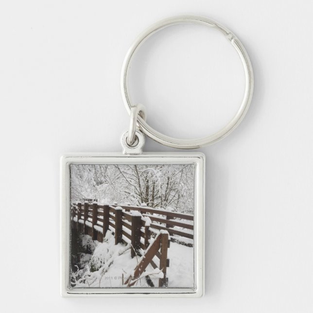 Snow Covered Wooden Bridge Keychain (Front)