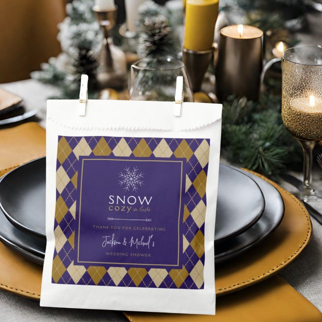 Snow Cozy In Love Argyle Navy & Tan Wedding Shower Favour Bag (Creator Uploaded)