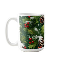 snow-crusted pinecones and holly festive cup