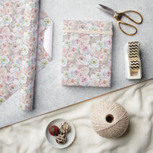 Snow crystals blush roses seamless pattern wrapping paper