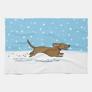 Snow Dachshund - Wiener Dog Holiday Kitchen Towel