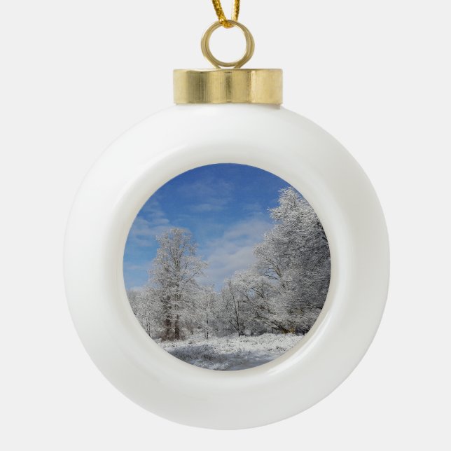Snow Day Ceramic Ball Christmas Ornament (Front)