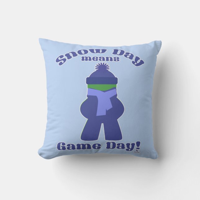 Snow Day Gamer Winter Cold Meeple Fun Joy Throw Pillow (Front)