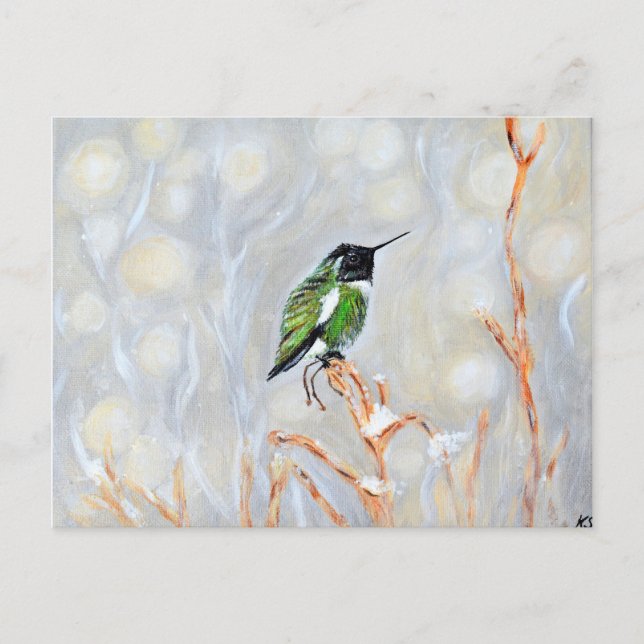 Snow Day Hummingbird Painting Postcard (Front)