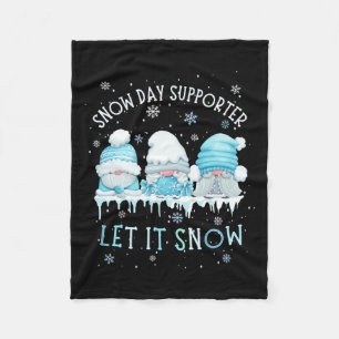 Snow Day Supporter Let It Snow Cute Blue Gnome Xma Fleece Blanket