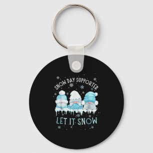 Snow Day Suprter Let It Snow Cute Blue Gnome Xmas  Keychain