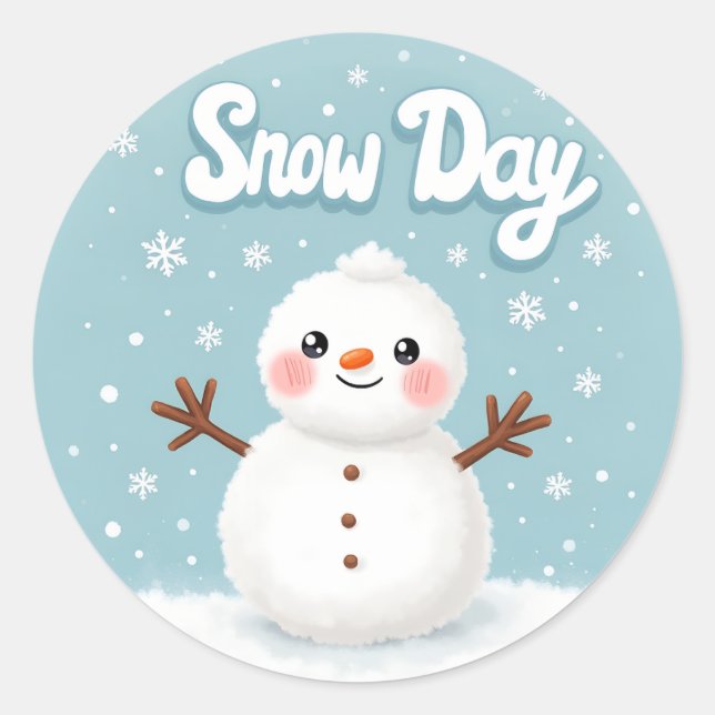 Snow Day Winter Snowman Classic Round Sticker (Front)