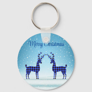 Snow Day with Blue Plaid Reindeer Keychain