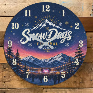 Snow Days Festival Colorado Winter Mountain Large Clock