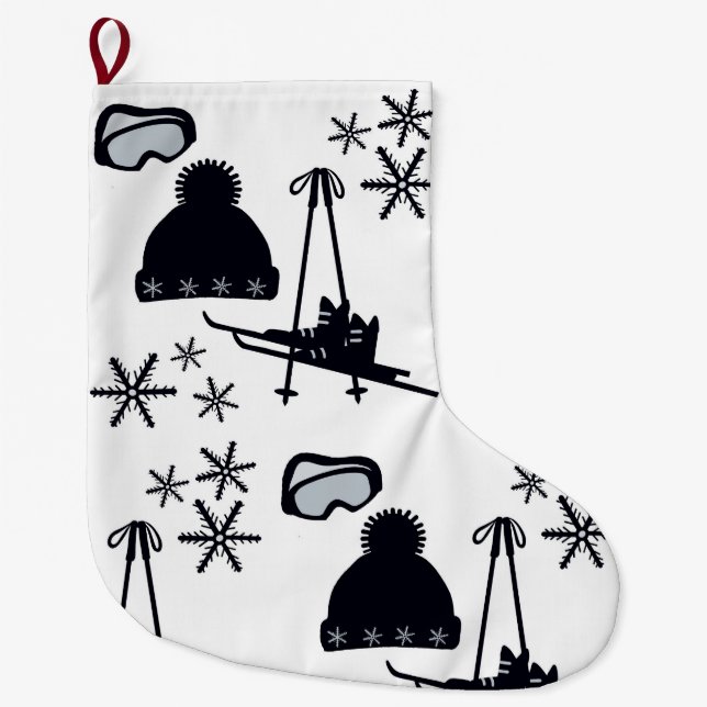 Snow designs of different items large christmas stocking (Front)