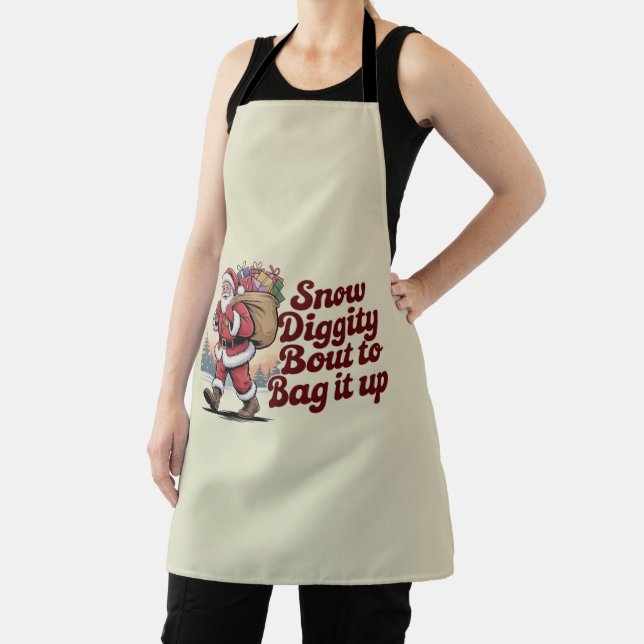 Snow Diggity Bout to Bag It Up 90s Christmas Retro Apron (Insitu)