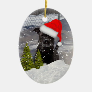 Snow Dog Dashing in the Snow Template Ceramic Ornament