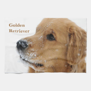 Snow Dog Golden Retriever Kitchen Towel