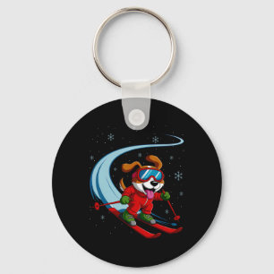 Snow Dog Skiing Puppy Cute Winter Sports Funny Ski Keychain