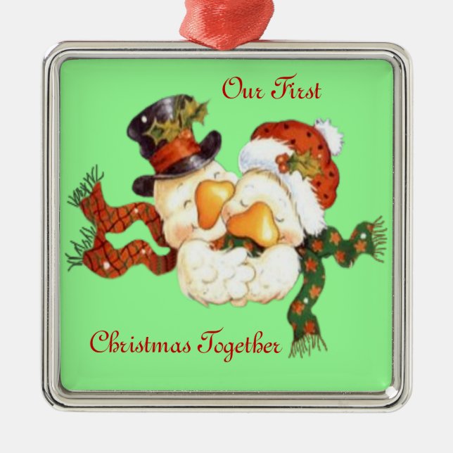 Snow Duck Couple's First Christmas Ornament (Front)
