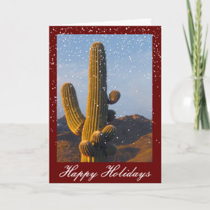 Snow Dust Saguaro Cactus Customizable Holiday Card