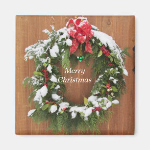 Snow Dusted Christmas Wreath Magnet