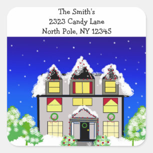 Snow Dusted Cozy Home Square Sticker