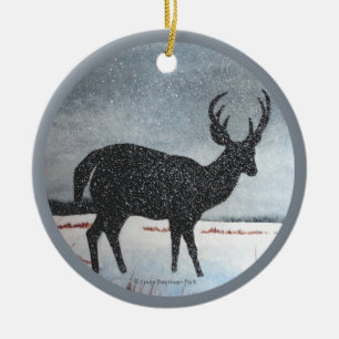 Snow Dusted Deer Ceramic Ornament