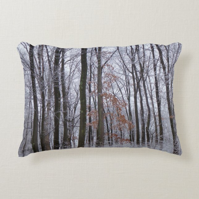 Snow Dusted Forest Winter Landscape Photography Decorative Pillow (Front)