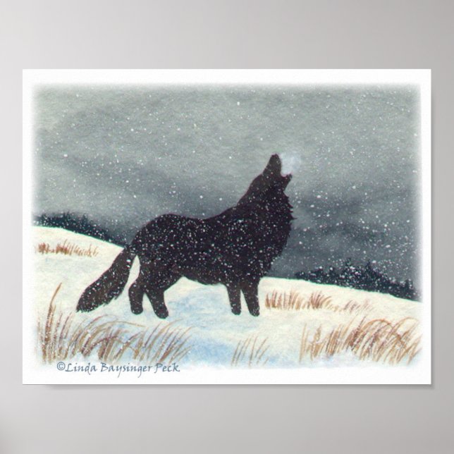 Snow Dusted Wolf Watercolor Painting Poster (Front)